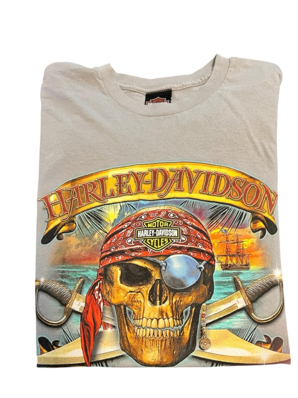 Harley-Davidson Gold, Black and Teal Key West Florida Graphic Tee Large